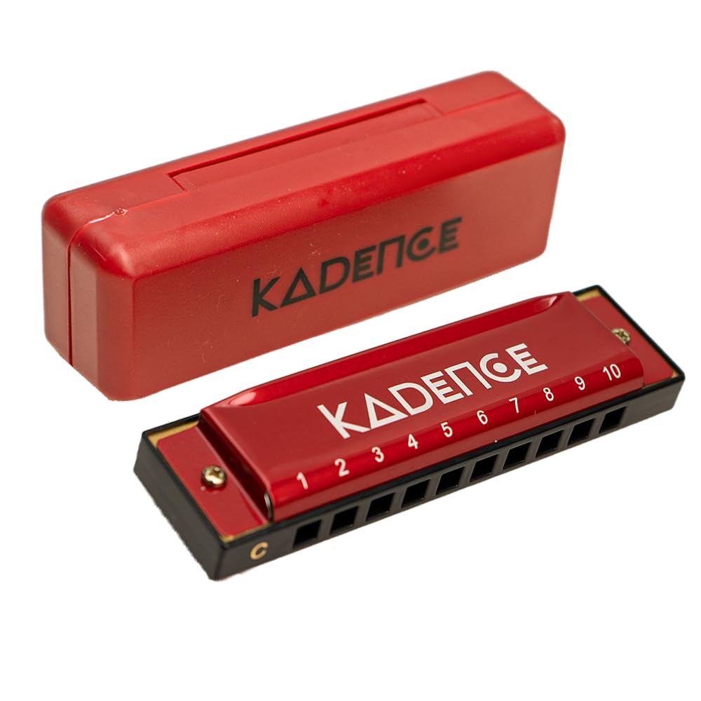 Kadence T104-RD Diatonic Harmonica | Key of C with 10 Holes and 20 Tones | Portable Mouth Organ with Hard Case | Includes Learni