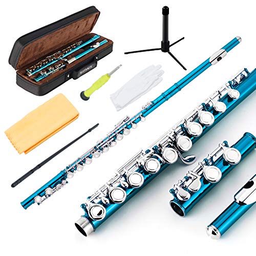 Eastrock Closed Hole Flutes C 16 Key For Beginner, Kids, Student -Nickel Flute With Case Stand And Cleaning Kit (Sea Blue)