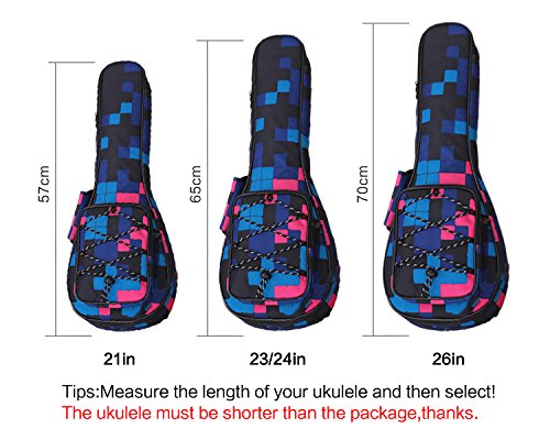 HOT SEAL 10MM Waterproof Durable Colorful Ukulele Case Bag with Storage (26in, Red Plaid)