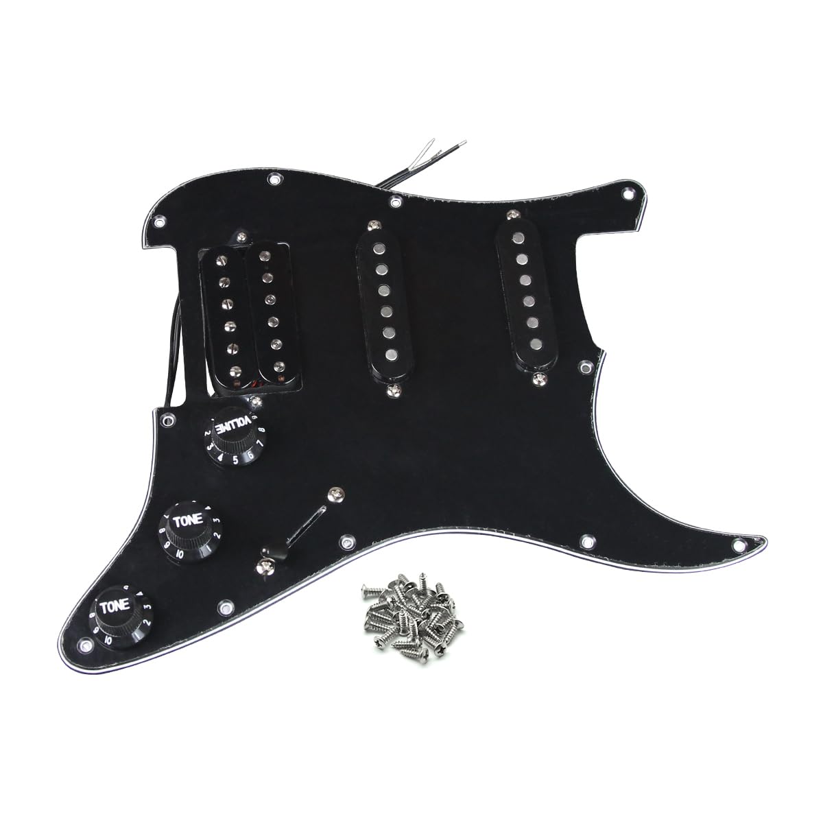 Fleor Alnico 5 Ssh Prewired Pickguard 3Ply Black Loaded Pickguard Humbucker Pickup Set