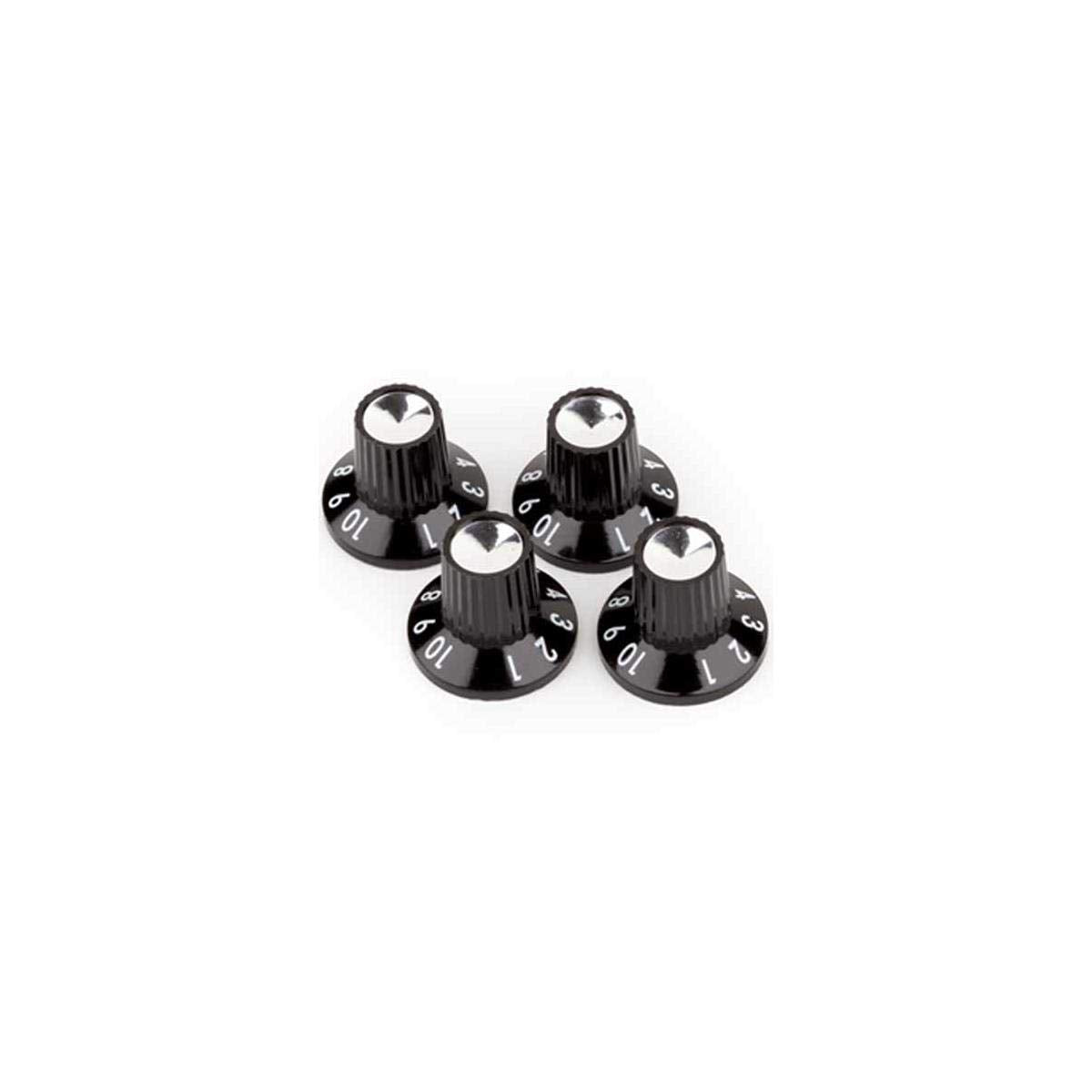 Fender Black/Silver Skirted (1-10) Push-On Amplifier Knobs, Black (4)