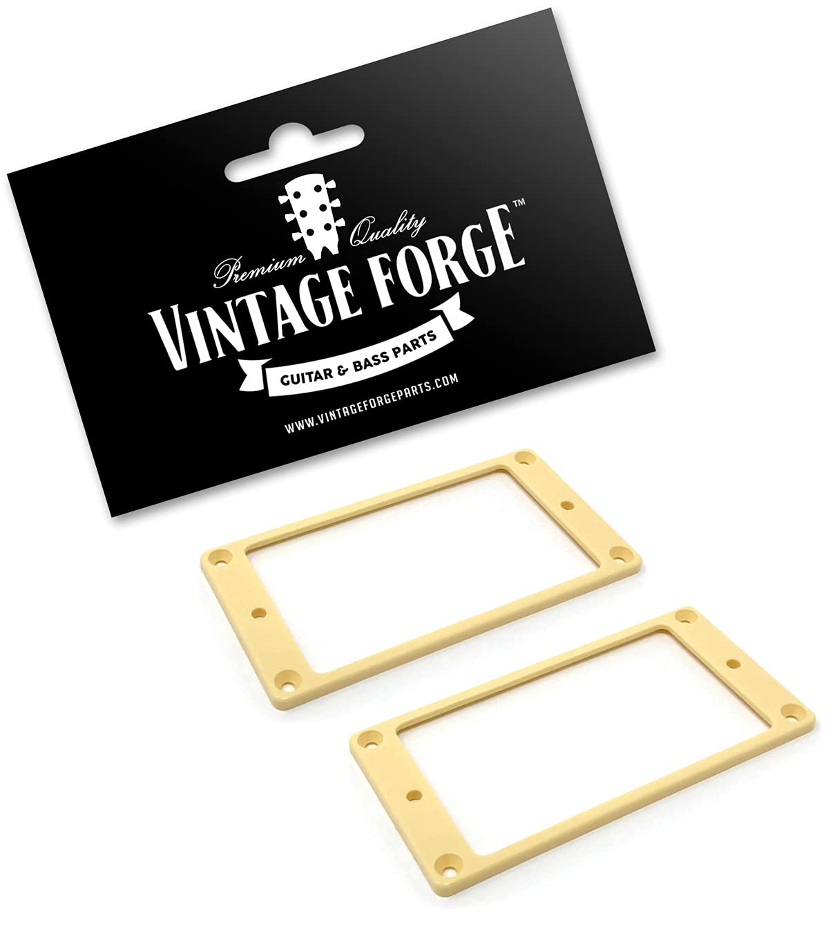 Vintage Forge Cream Humbucker Pickup Mounting Ring for Import Guitars 1/8 Inch (89mm x 45mm x 3mm) 2-pack Flat Bottom HR3300F-CR