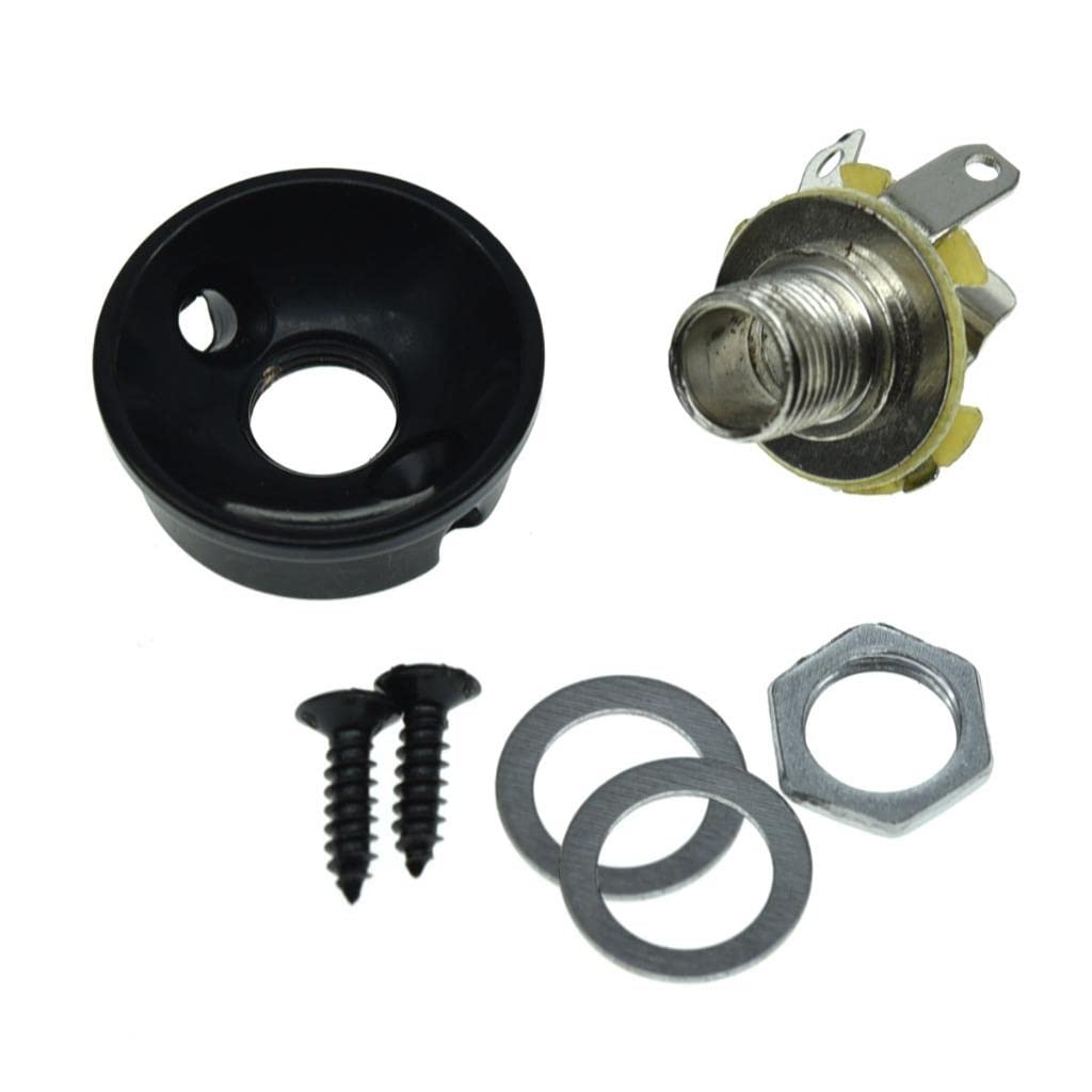 Dopro Black Electric Guitar Jackplate Metric Brass Electrosocket Jack Plate With Black Nickel Brass Mono Output Jack And Screws