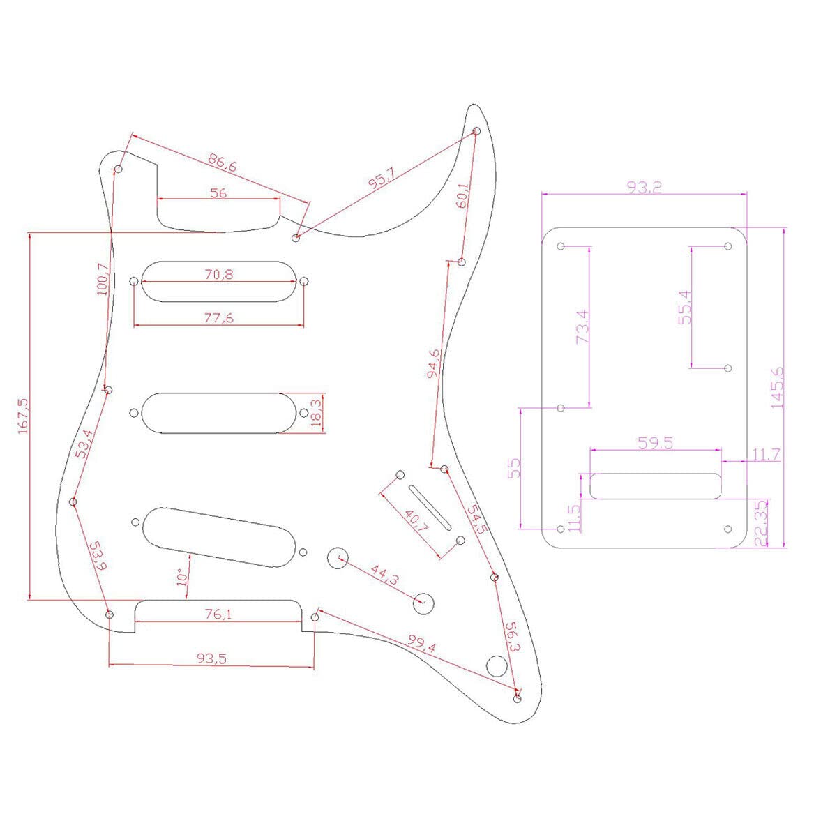 Dopro Black/White Grid 11 Hole Strat SSS 3D Printed plastic pickguard ST Back Plate Trem Cover for USA/Mexican FD Strat