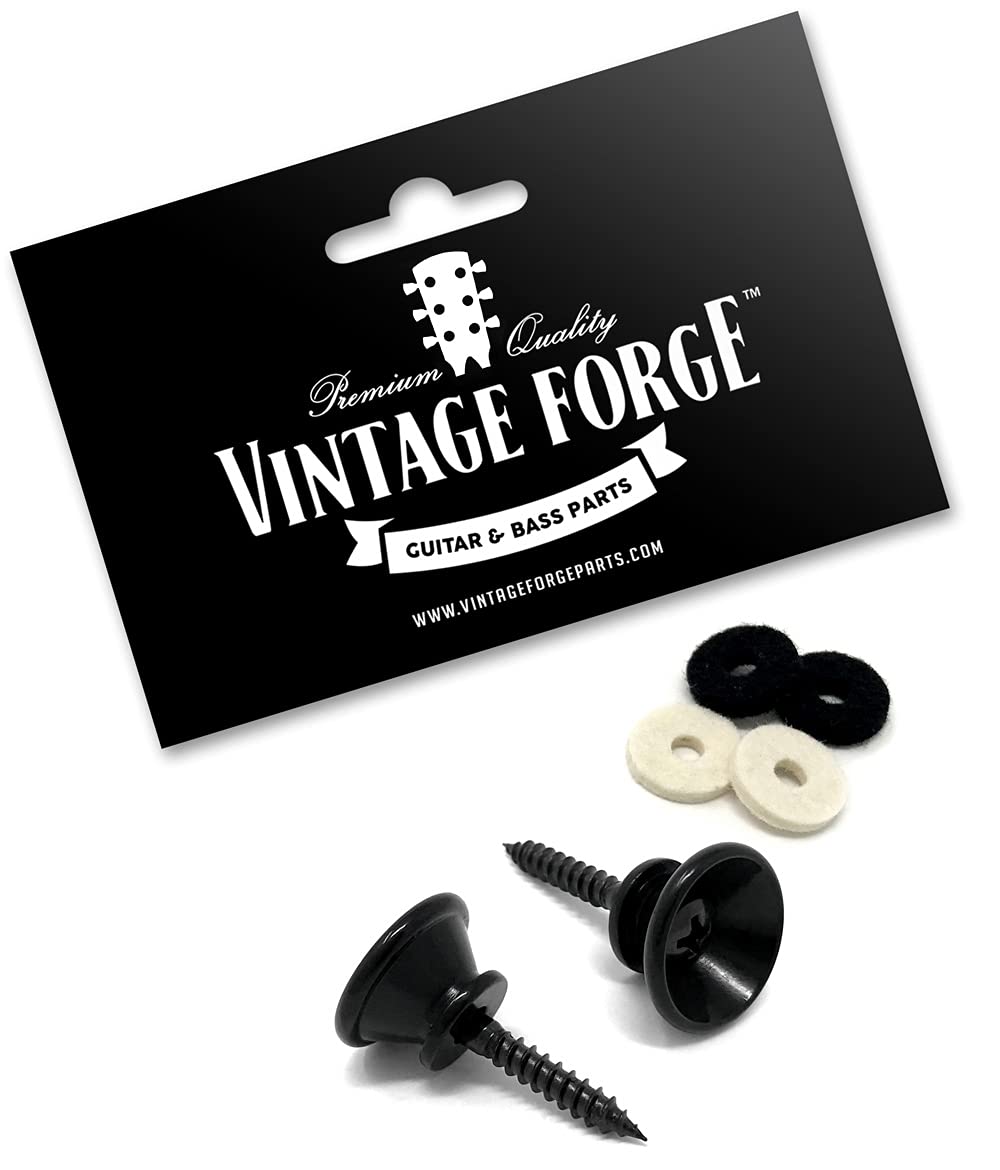Vintage Forge Guitar Strap Buttons Black Oversized Large 17mm Universal Fit for Acoustic and Electric Guitar and Bass (2) with S