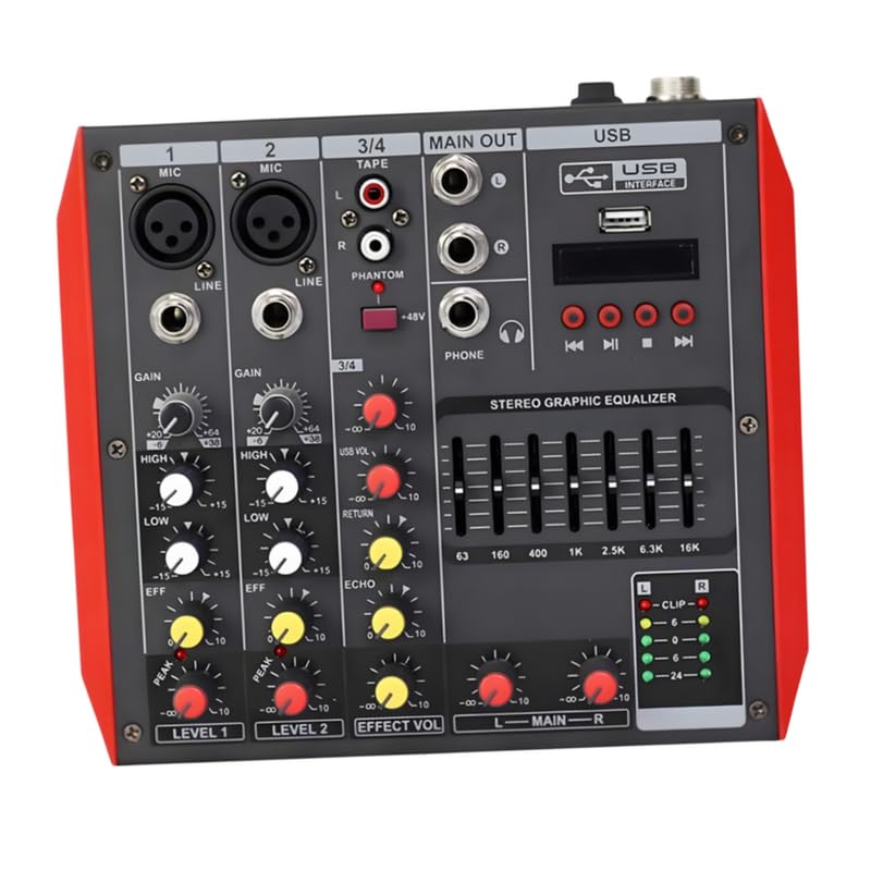 Elevea    Professional Audio Mixer with Bluetooth Multi Channel DJ Mixing Console 48V Phantom Power for Podcast Live Streaming M