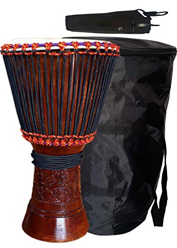 Gt Manufacturers Free Style Rope Tuned Djembe Drum (10 Head) - Musical Instrument, Percussion Hand Drum With Bag 02 (Brown)