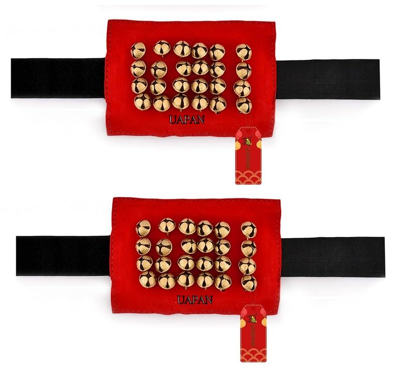 Uapan 4 Line Red Velvet With Velcro Ghungroo Bells For Kathak Dance, Classical Indian Musical Anklets(24+24)