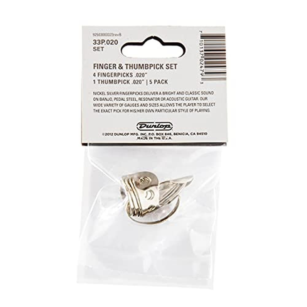 JIM DUNLOP 33P.020 Nickel Silver Finger & Thumbpicks, .020'', 5/Player's Pack
