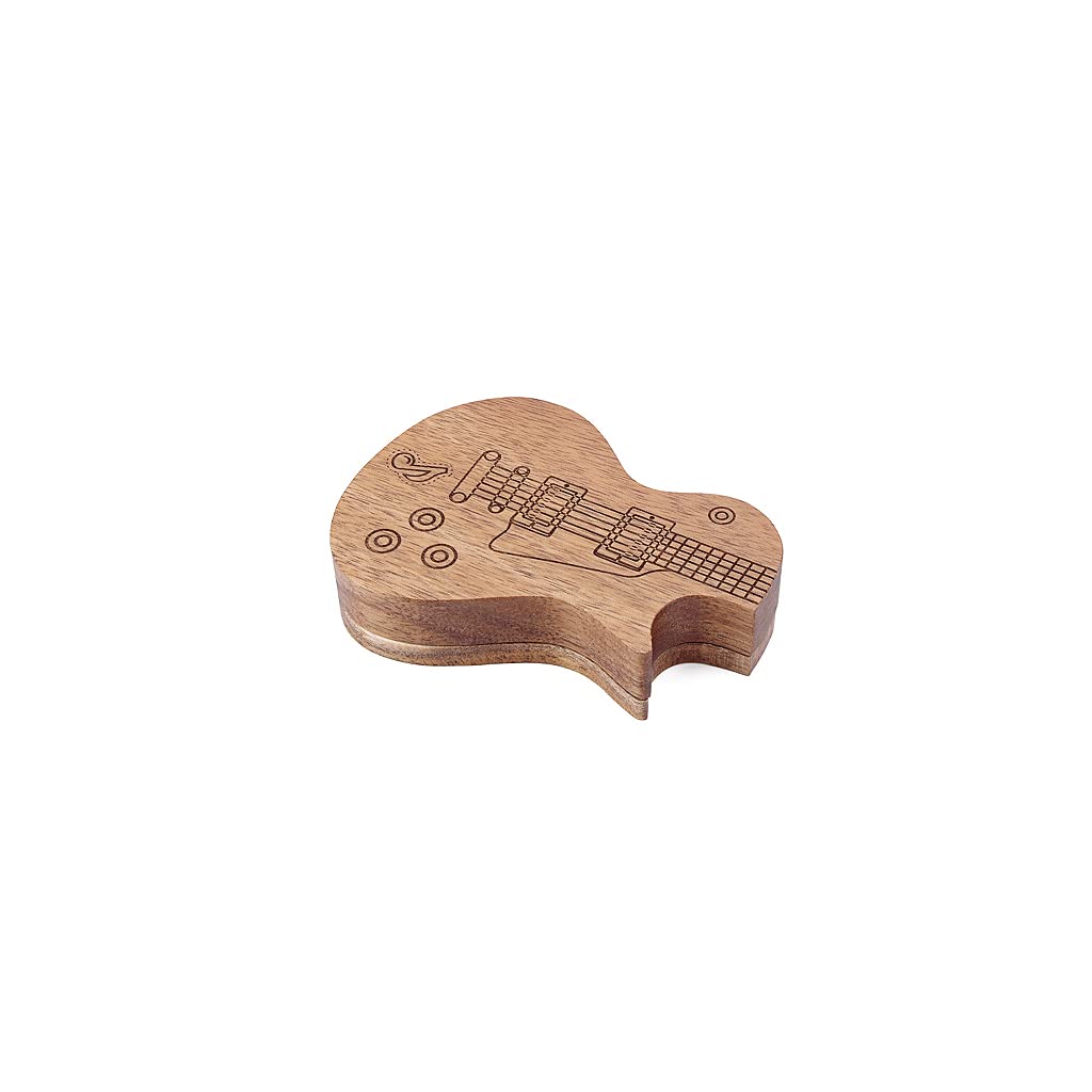 Ogdni Guitar Shaped Wooden Guitar Picks Box with 3 Pcs Guitar Picks Mediator for Guitar Accessories