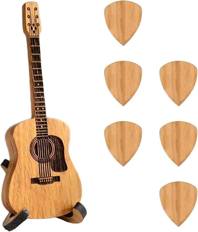 Oh-you Wooden Guitar Pick Box with Stand, Wooden Guitar Pick Box Holder with 3 Pcs Guitar Picks, Wood guitar pick case, Gift for