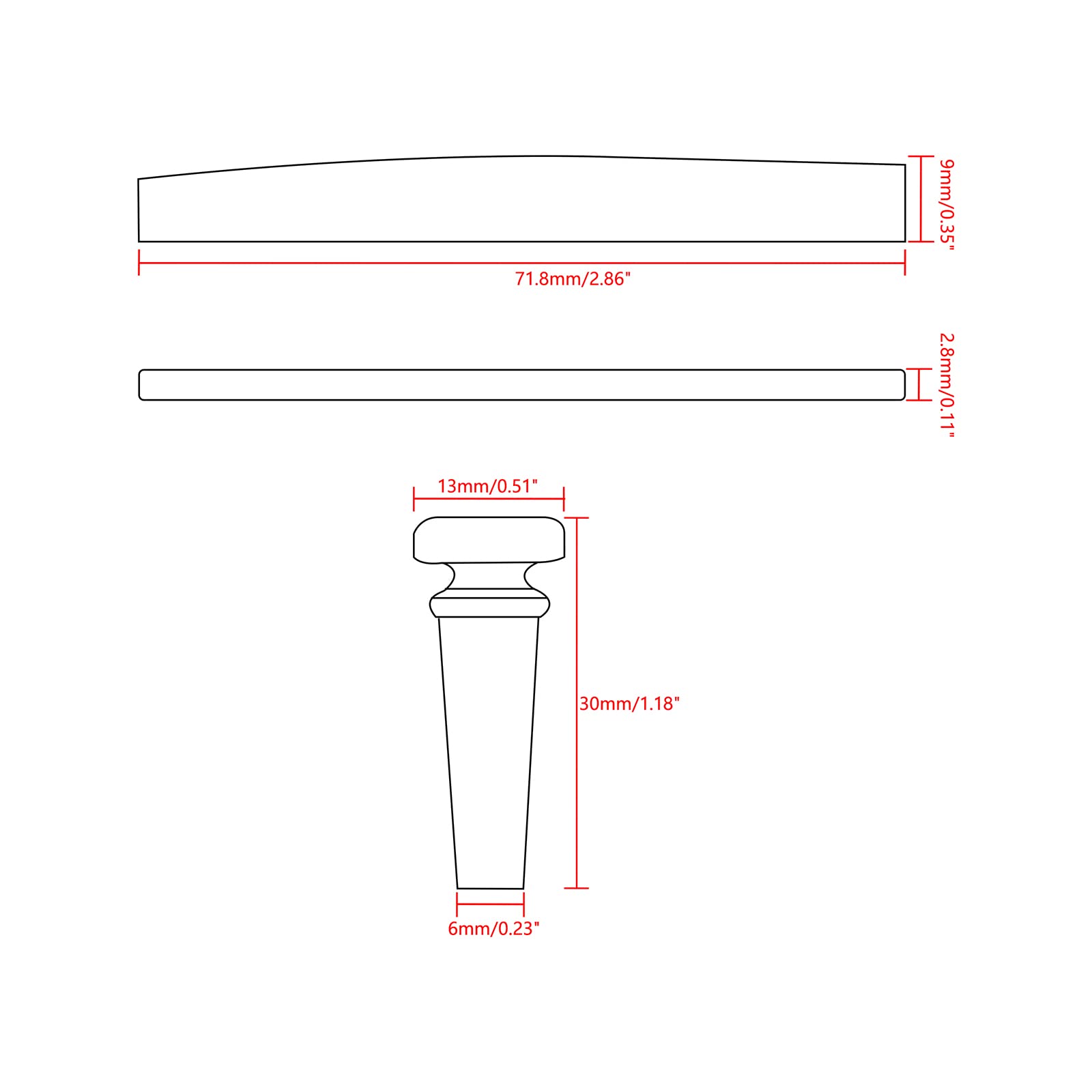Unxuey Acoustic Guitar Bridge Nut with 4pcs Guitar Bridge Pins for 4 String Bass Part Replacement