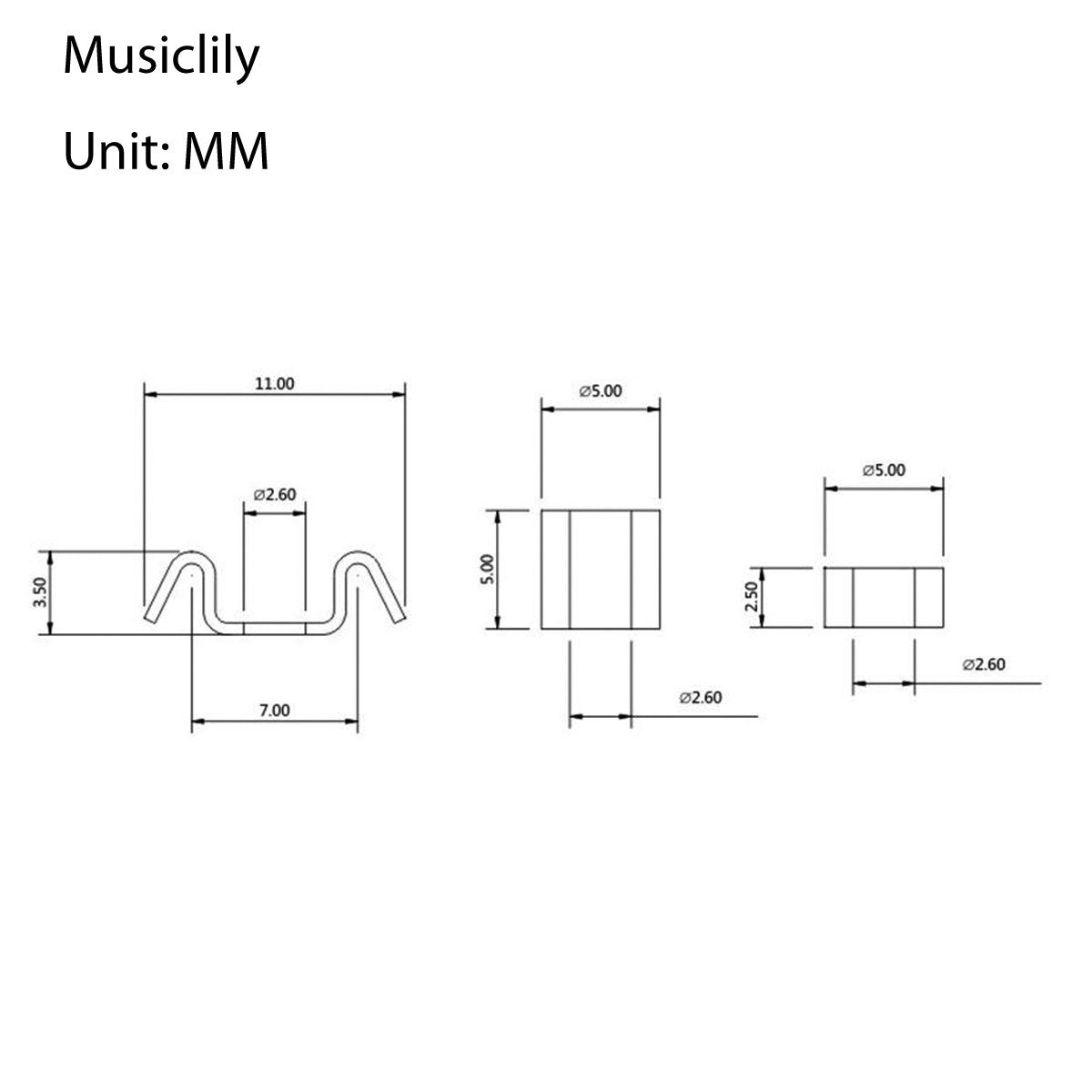 Musiclily Metal Vintage Style String Guides for Strat or Squier Style Guitar, Chrome (10 Pieces)