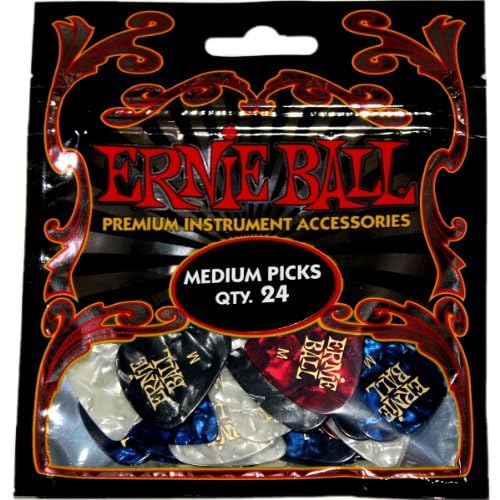 Ernie Ball Guitar Picks, Medium, Assorted Perloid, 24-pack (P09166)
