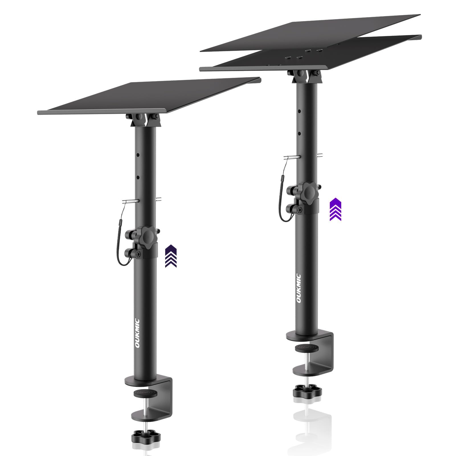 OUKMIC Studio Monitor Stands Clamp On Desktop Speaker Stand Pair, Heavy Duty Riser Tilt Height Adjustable, Universal Music Booth