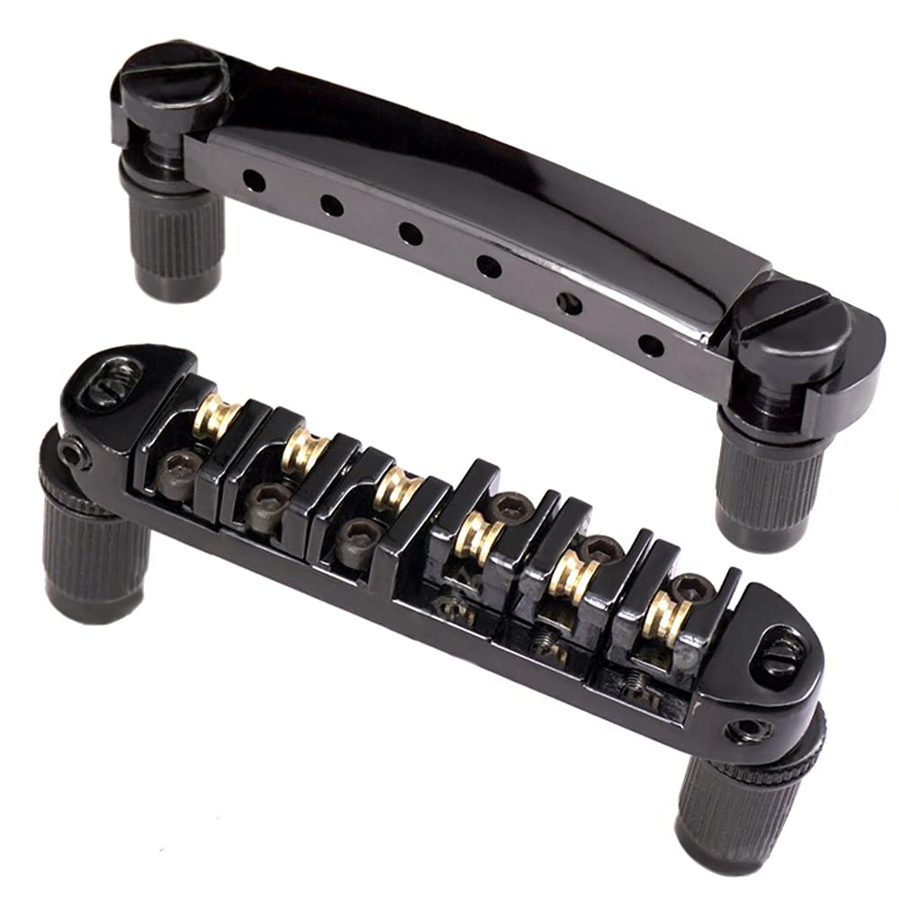 JD.Moon Roller Saddle Bridge ABR-1 Tune-o-matic Bridge Tailpiece Bridge For Les Paul Guitar (Black)