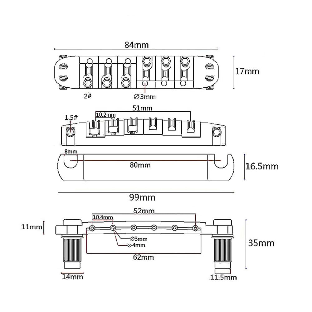 Abr-1 Style Tune-o-matic Bridge Tailpiece Roller Saddle Bridge for Gibson Les Paul Gear Replacement (Chrome)