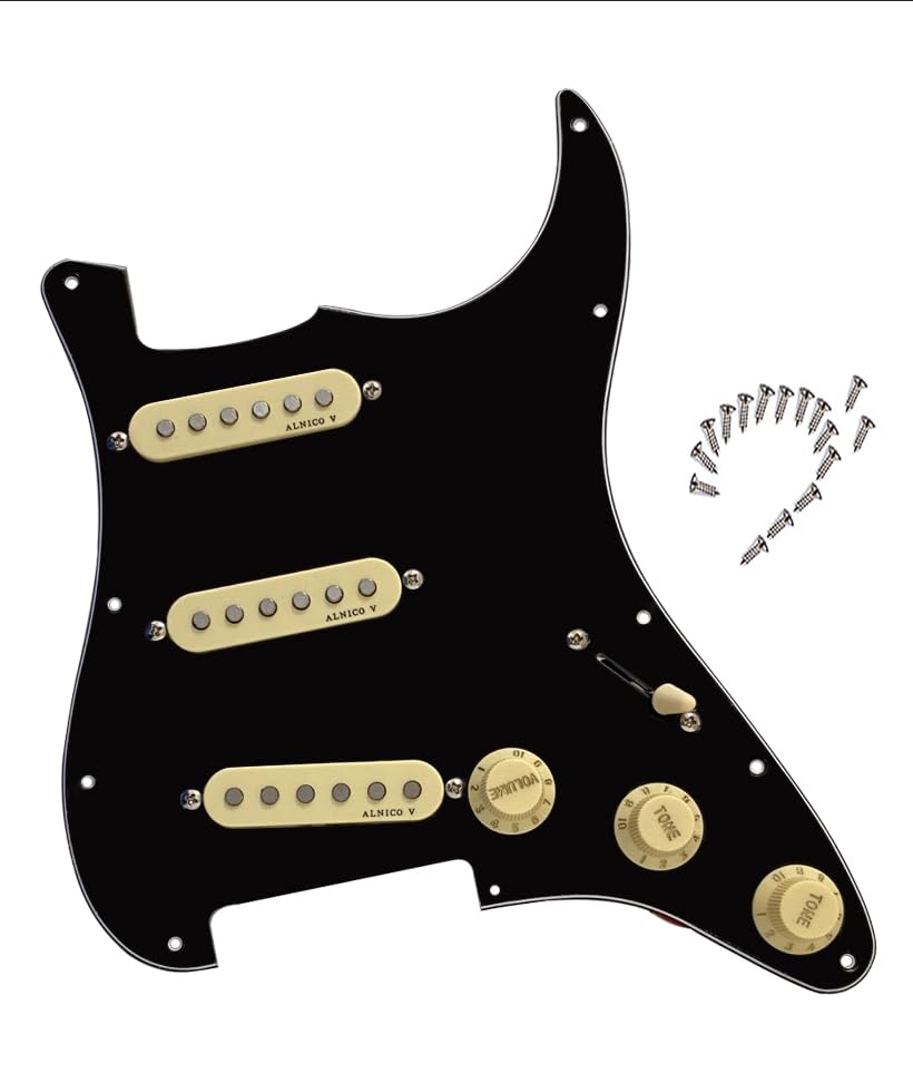 Lamsam Prewired Pickguard Loaded Modern Tone Triple Single Coil Pickups For Electric Guitars With 11 Mounting Holes, 3-Ply Pick