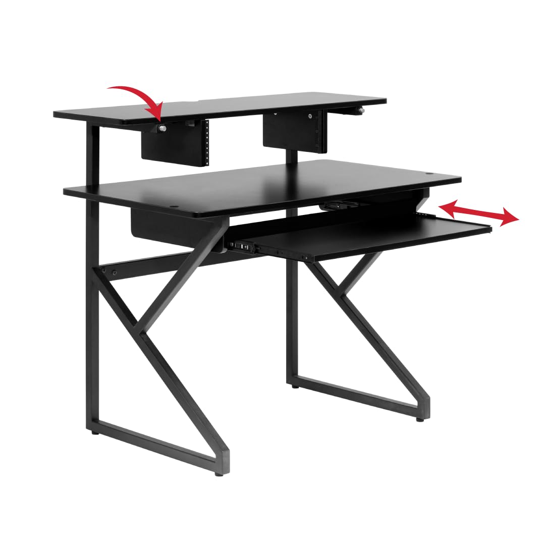 Gator Frameworks Content Creator Series Studio Desk Workstation with (3U) Rack Shelf and Sliding Keyboard Tray, Black Finish (GF