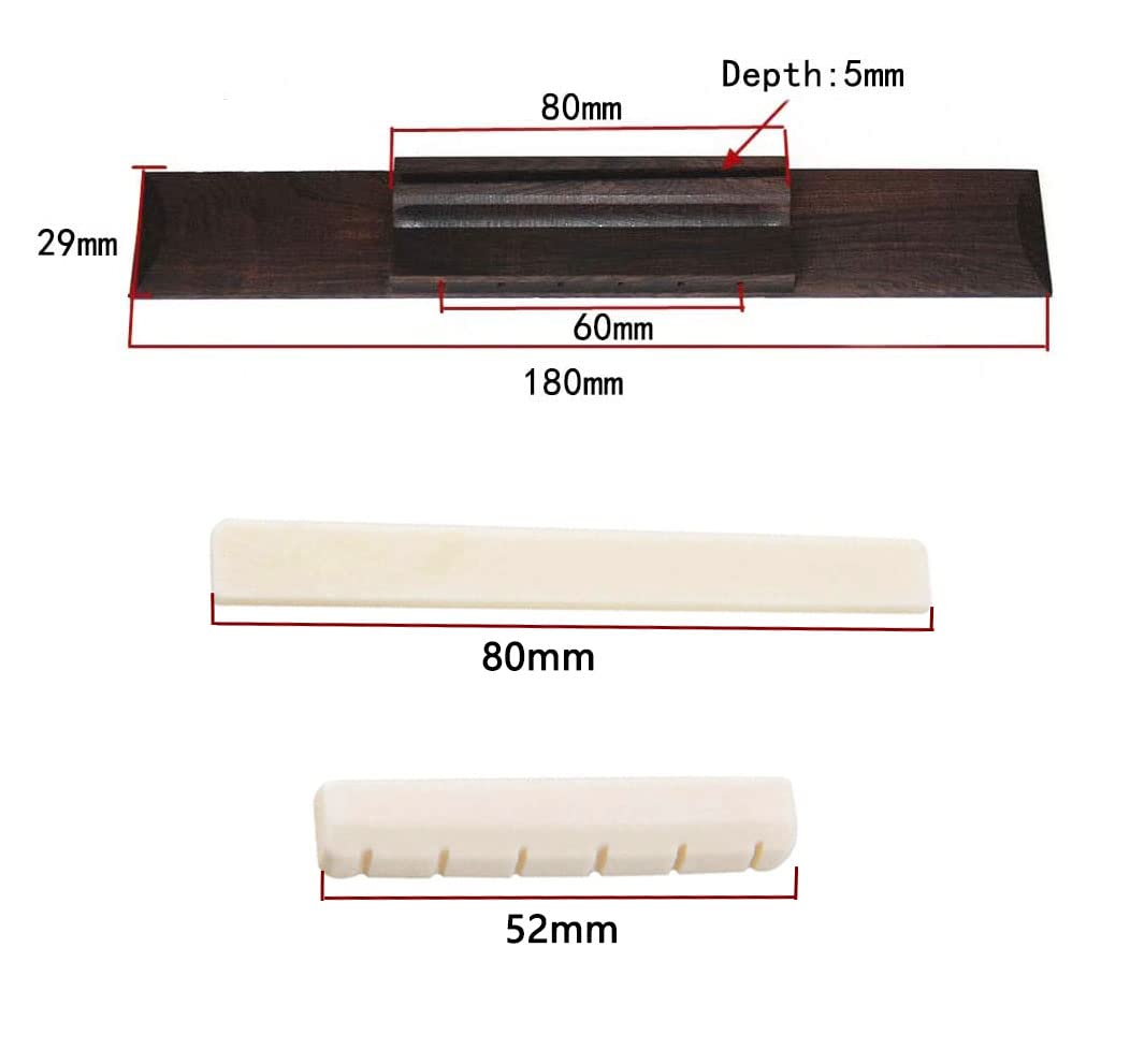 TUOREN 2 Set of 6 strings Classical Guitar Rosewood Bridge Saddle and Nut Replacement Part & Accessories