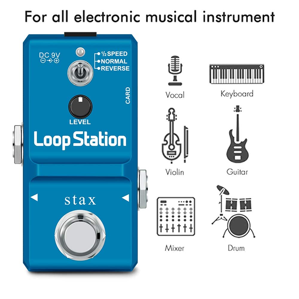 Stax Mini Looper Guitar Pedal Loop Station Pedal Unlimited Overdubs 10 Minutes of Looping, 1/2 Time, and Reverse, Built-in 1G SD