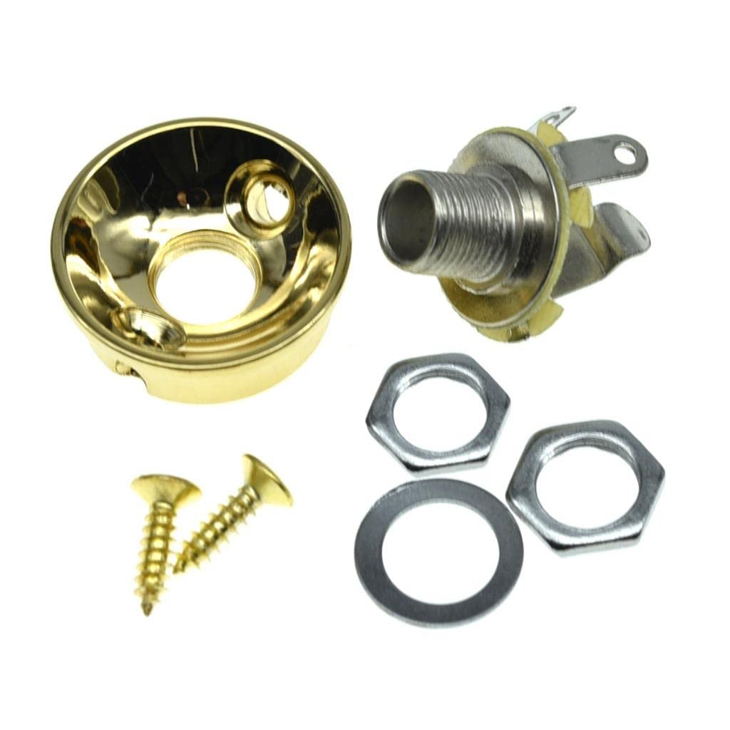 Dopro Gold Electric Guitar Jackplate Metric Brass Electrosocket Jack Plate with Gold Brass Mono Output Jack and Screws Fits Impo