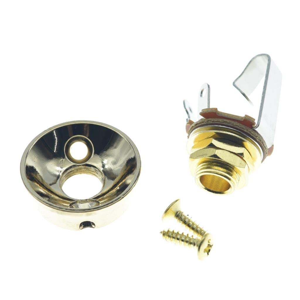 KAISH Gold Brass American Thread Electric Guitar Jackplate Electrosocket Jack Plate with Brass Output Mono Jack and Screws for F