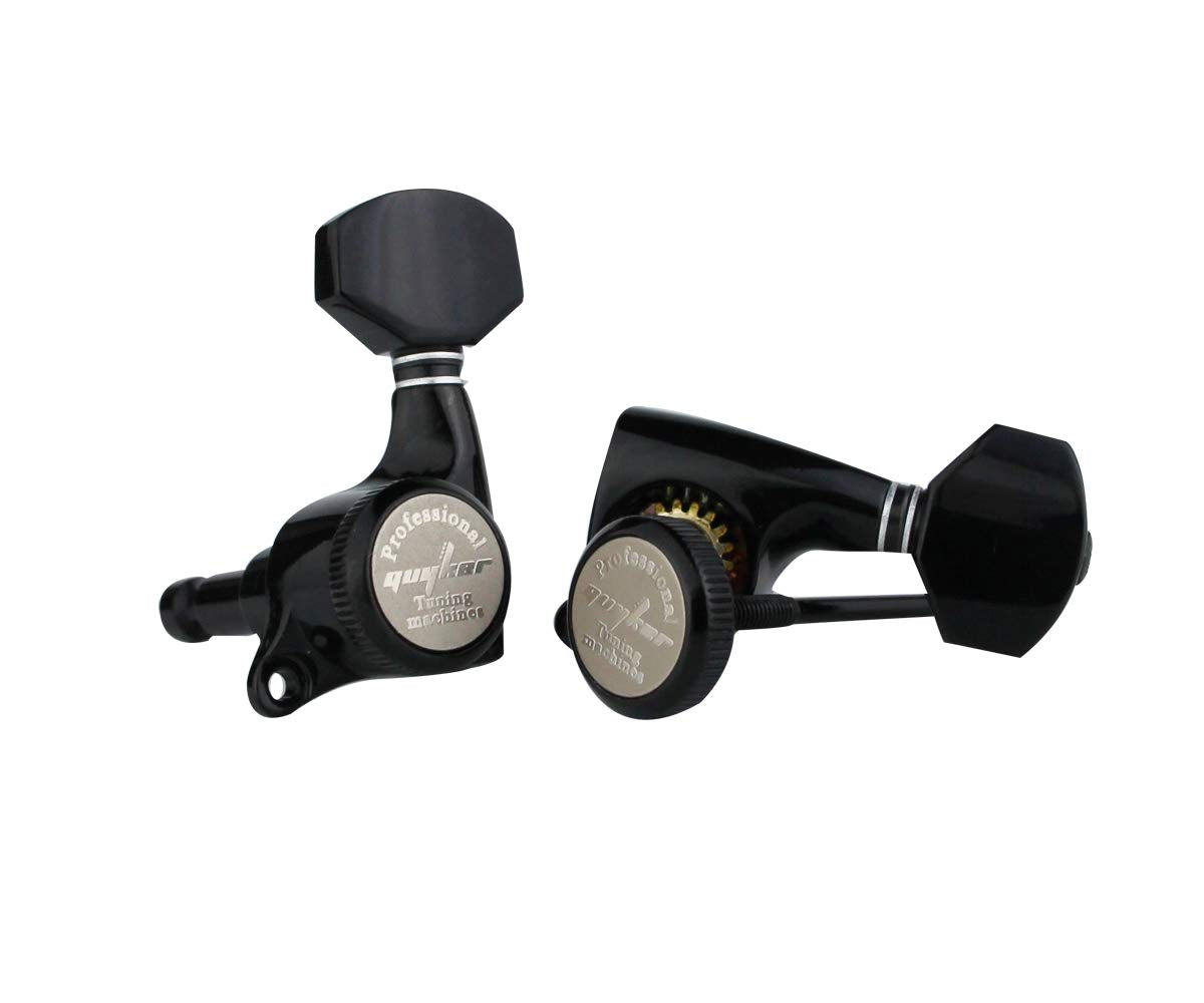 Guyker 6Pcs Guitar Locking Tuners (3L + 3R Handed) - 1:18 Ratio Lock String Tuning Key Pegs Machine Heads with Hexagonal Handle