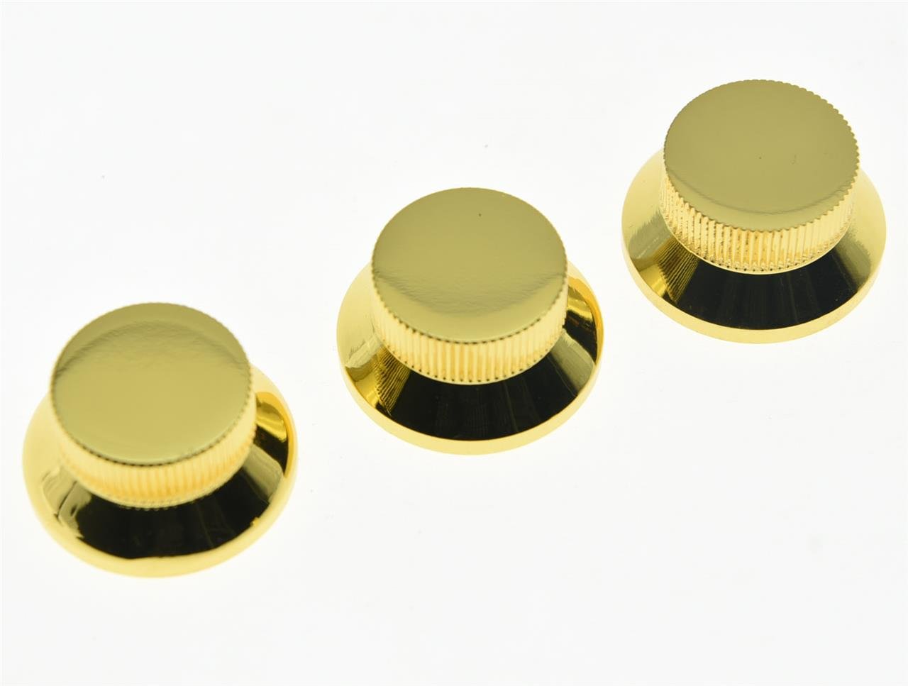 KAISH 3pcs Gold Metal Bell Knobs Push On ST Strat Guitar Top Hat Knob for 5.8mm Split Shafts