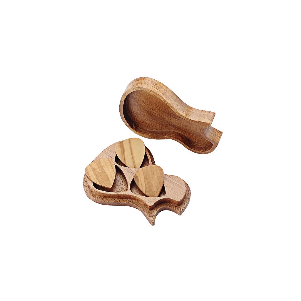 Ogdni Guitar Picks Box Wooden Guitar Pick Storage Box Holder Plectrum Container With 3Pcs Guitar Picks (L816)