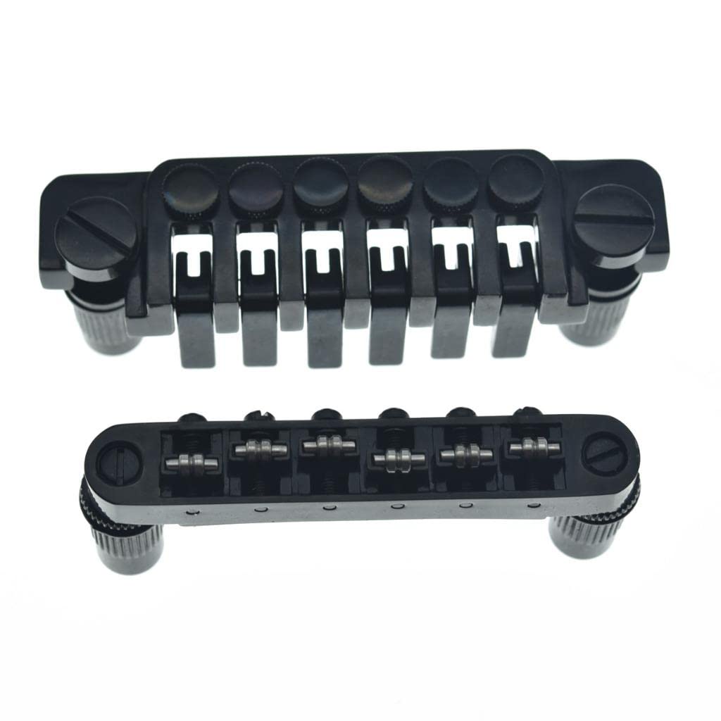 KAISH Black Guitar Roller Saddle Bridge Tune-O-Matic Bridge with TP-6 Style LP Stopbar/Bridge Tailpiece For Epiphone Les Paul LP