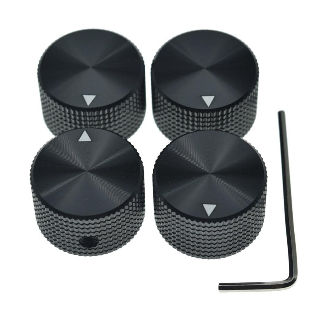 4pcs 25 * 15.5mm Aluminium Potentiometer Knobs 1/4(6.35mm) Universal Metal Pot Control Knobs with Indicator & Set Screw for Guit