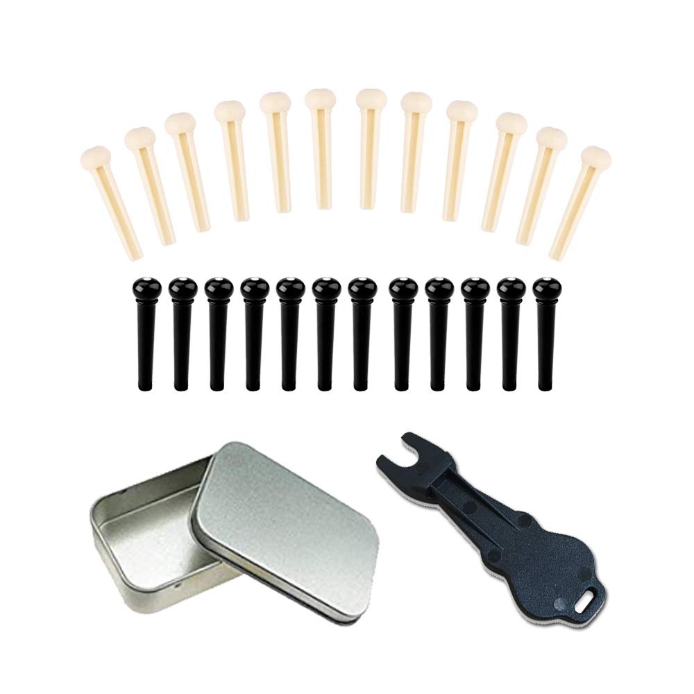 24Pcs Acoustic Guitar Bridge Pins Pegs With 1Pc Bridge Pin Puller Remover, Ivory & Black-Jinlop