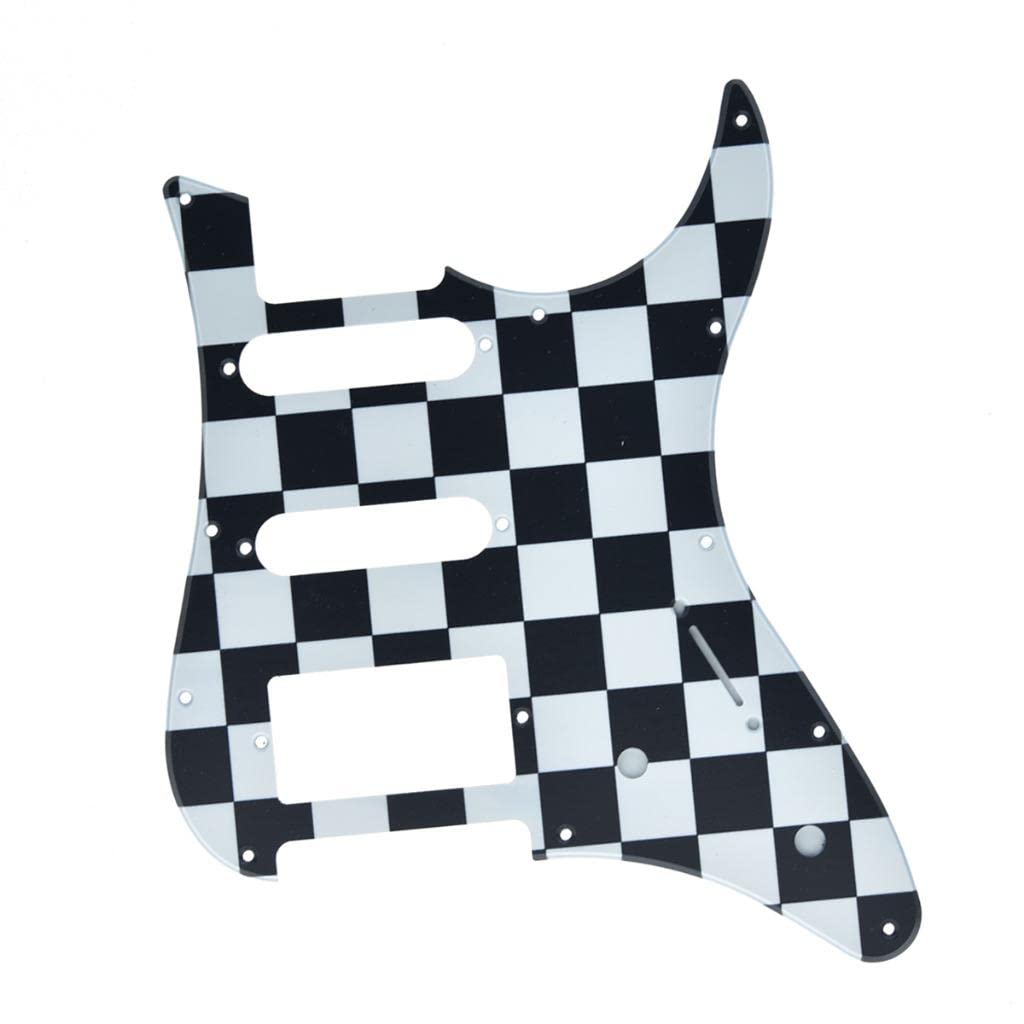 KAISH Guitar HSS Pickguard and Tremolo Trem Cover Back Plate fits Yamaha PACIFICA Guitar Black/White Grid