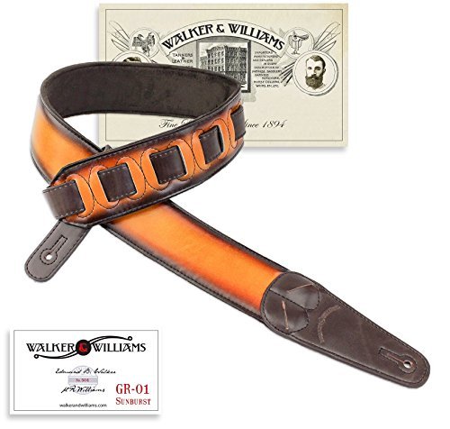 Walker & Williams Gr-01 Sunburst Finish Guitar Strap With Pick Pockets & Padded Velour Back For Acoustic, Electric, And Bass Gui