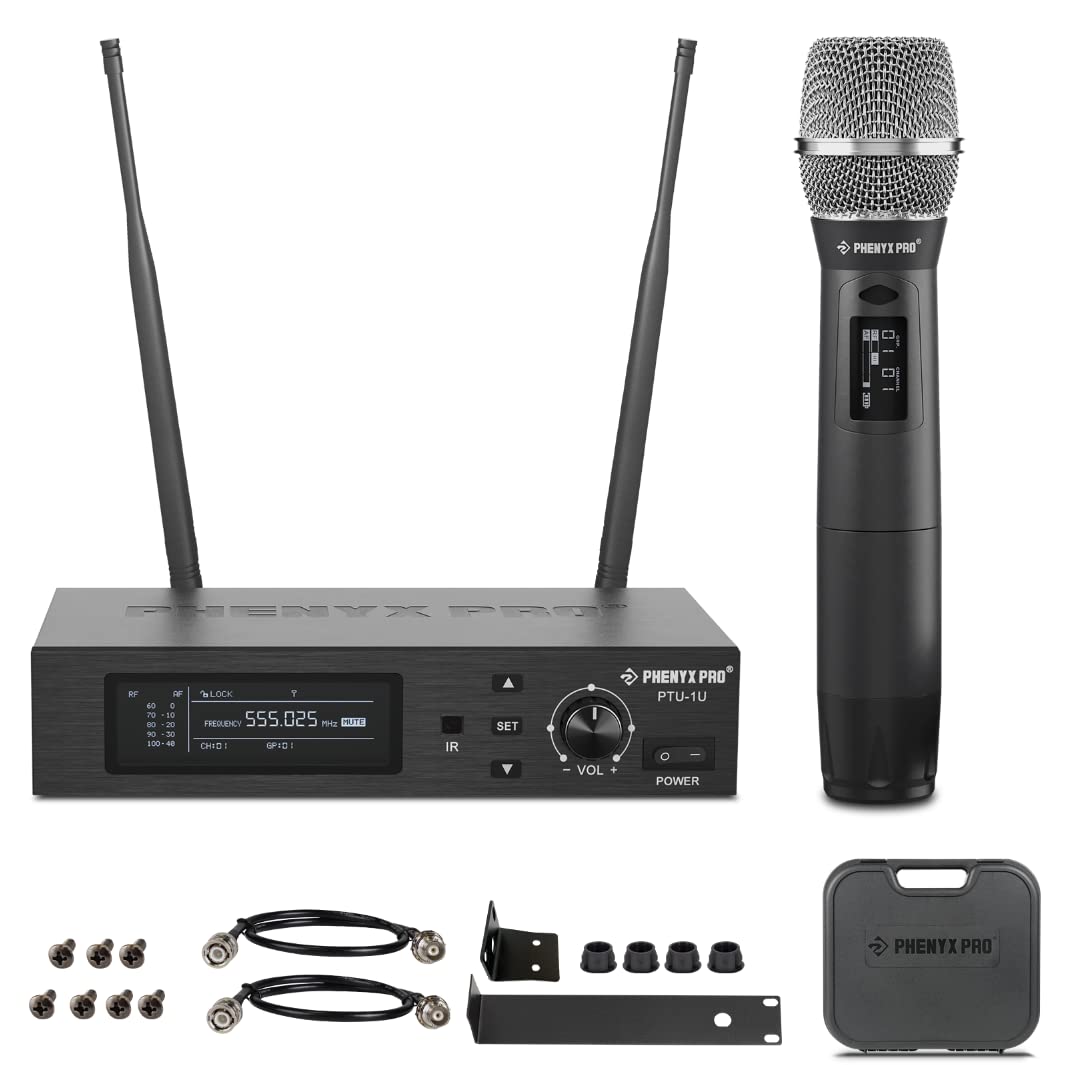 Phenyx Pro True Diversity Wireless Microphone System W/ 1000 Tunable Channels, Single Cordless Microphone Set W/Auto Scan, Uhf P