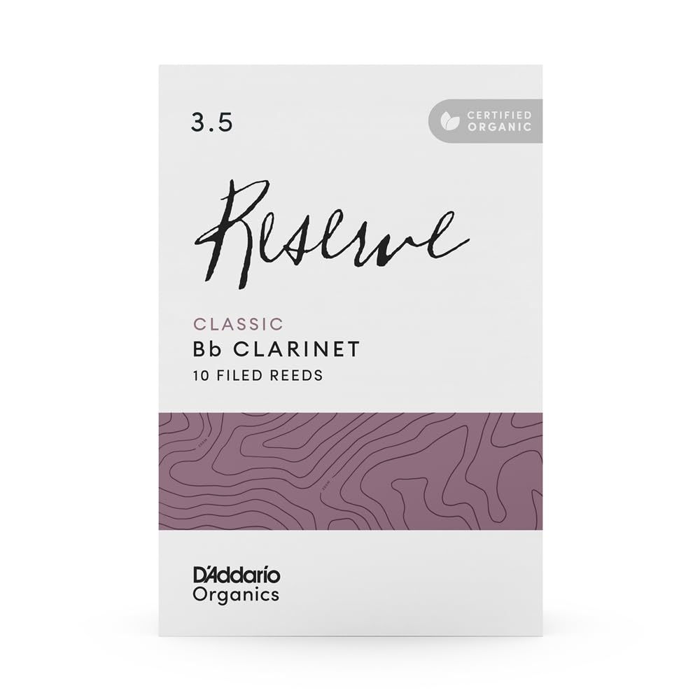DAddario Organic Reserve Classic Bb Clarinet Reeds - Reeds for Clarinet - Individually Sealed - 3.5 Strength, 10 Pack