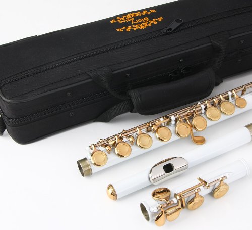 Glory Closed Hole C Flute With Case, Tuning Rod and Cloth,Joint Grease and Gloves White/Laquer
