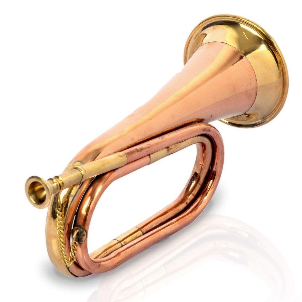 SmSai Musicals Solid Copper & Brass Bugle To Play Gift Decorative Musical Instrument Classic Style Gift 300Gm, Bugle With Mouthp