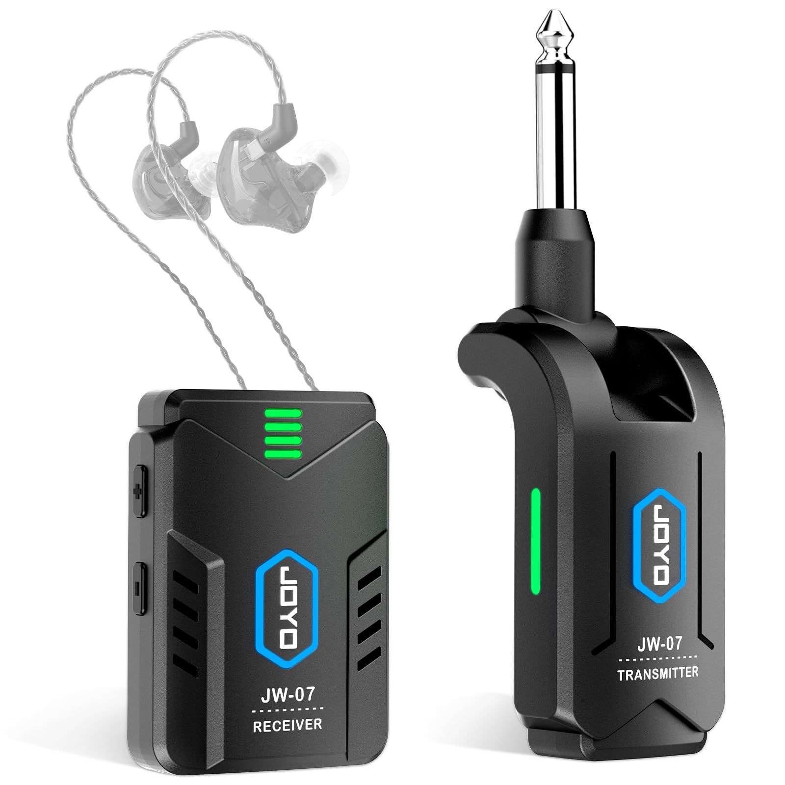 JOYO Wireless in Ear Monitor System Upgraded 2.4G Mono Rechargeable IEM Transmitter Clip on Receiver Auto Pairing for Singer Pra