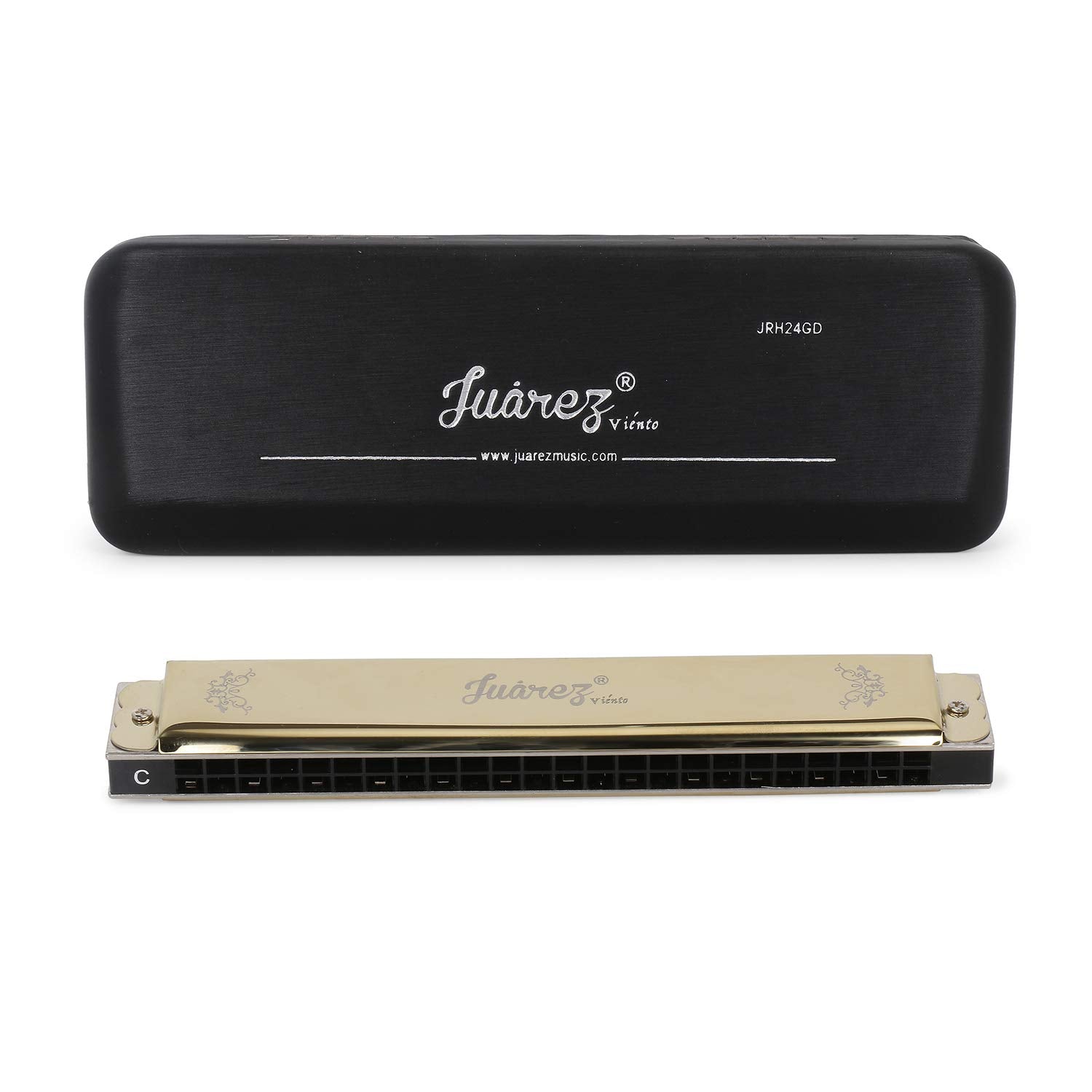 JUAREZ JRH24GD 24 Holes Harmonica Key Of C Scale | Mouth Organ | Cover - Stainless Iron | Comb - Abs | Reed  Phosphor Bronze Wit