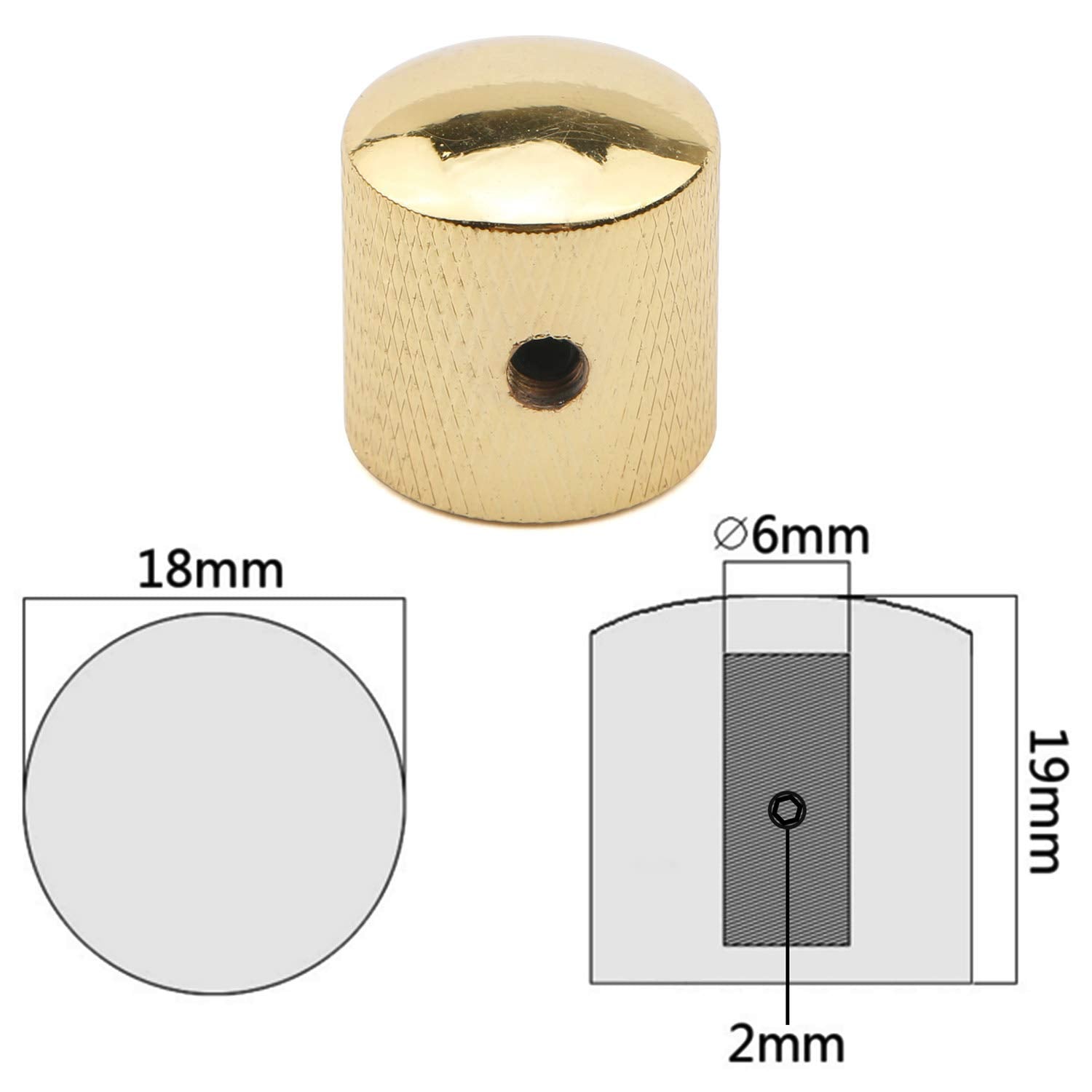 3PCS Metal Volume Tone Dome Guitar Speed Control Knurled Shaft Pots Knobs with Keys Screws Set for Electric Guitar or Bass (Gold