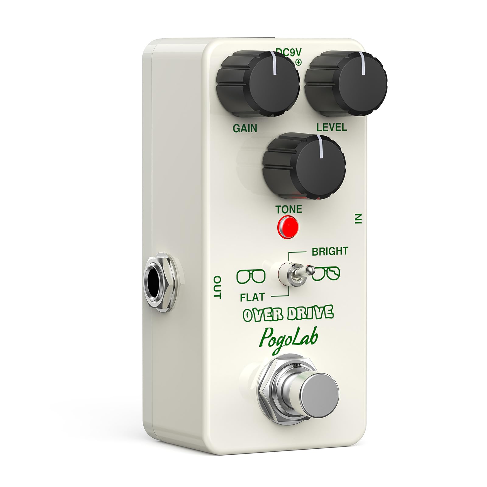 Pogolab Overdrive Pedal, Overdrive Guitar Pedal with Two Effects, Bright and Flat, True Bypass, DC 9V, Mini Pedal for Electric G