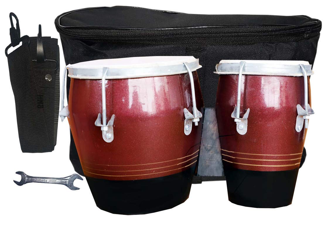 Gt Manufacturers Professional Two Piece Hand Made Wooden Bango Drum Set With Tool Kit Bag (Brown&Black)