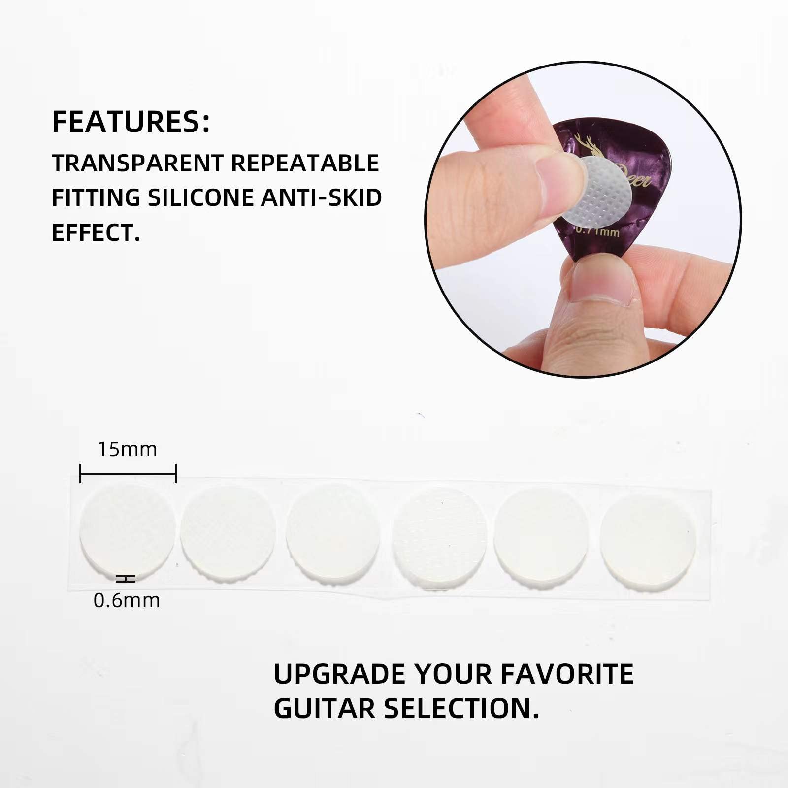 BigDeer 48pc Ultra-thin 0.6mm/0.024in Guitar Pick Grips and 2 guitar picks with grip. Help You Hold Guitar Picks,Stop Dropping Y