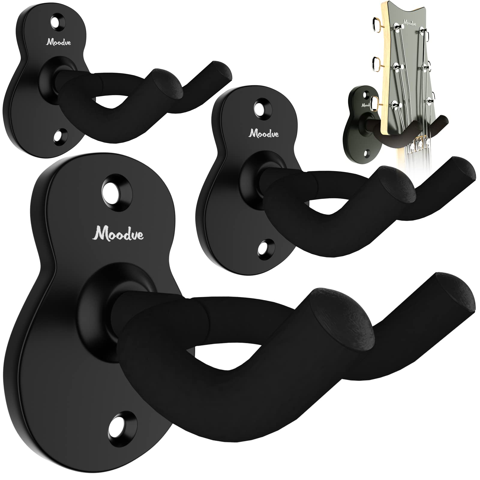 Guitar Wall Mount Hanger 4-Pack, Moodve Metal Guitar Hanger, Guitar-Shaped Guitar Wall Hanger, Black Guitar Holder Stand For Bas