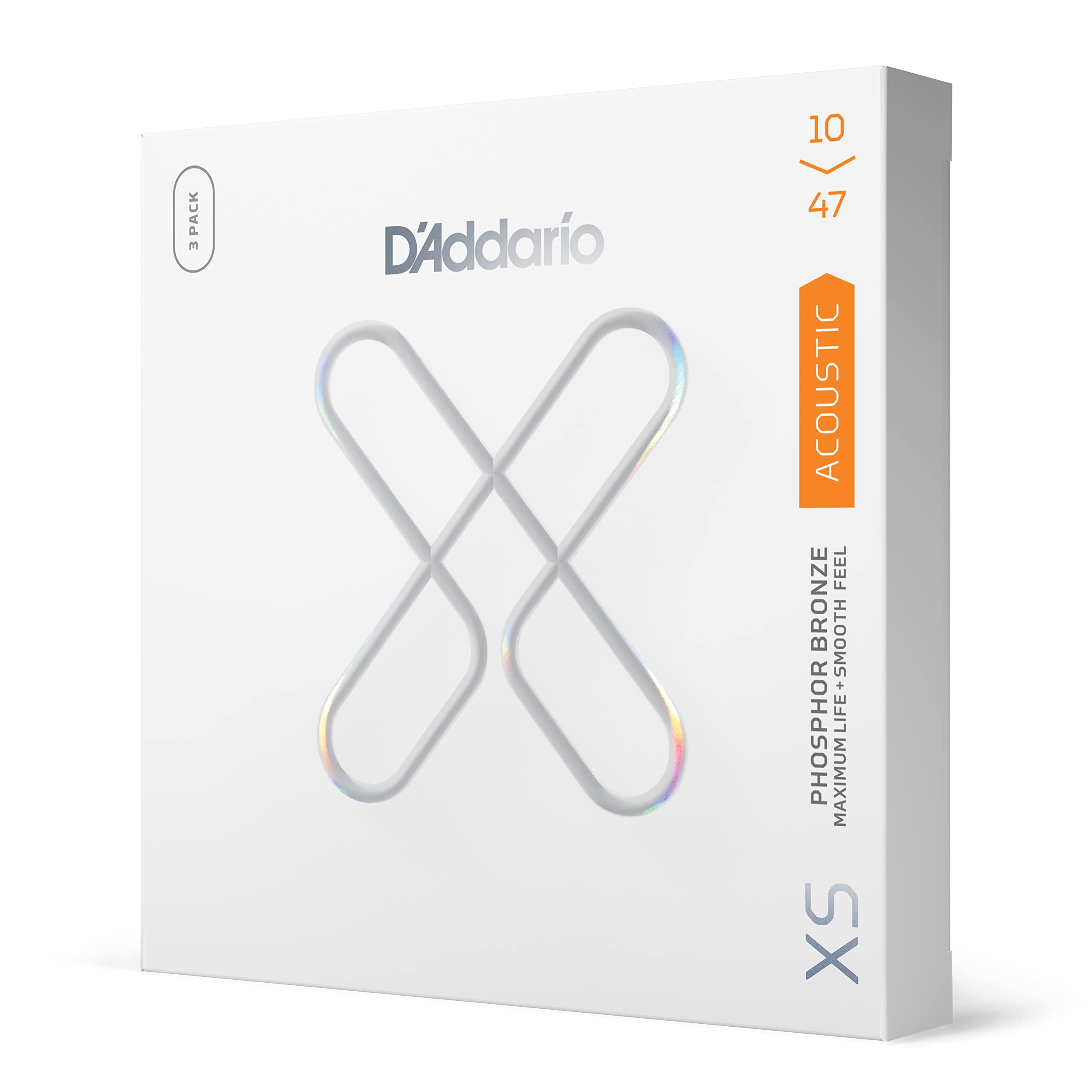 D'Addario Guitar Strings - Xs Phosphor Bronze Coated Acoustic Guitar Strings - Xsapb1047-3P - Maximum Life With Smooth Feel & Ex