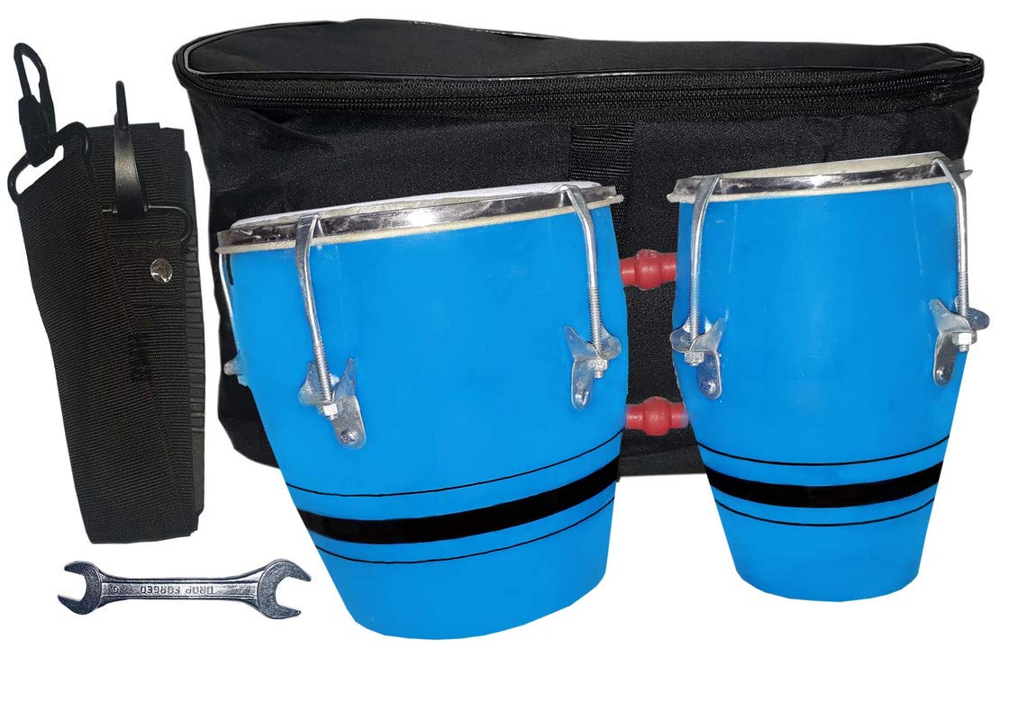 Gt Manufacturers Professional Two Piece Hand Made Wooden Bango Drum Set With Tool Kit Bag (Blue)