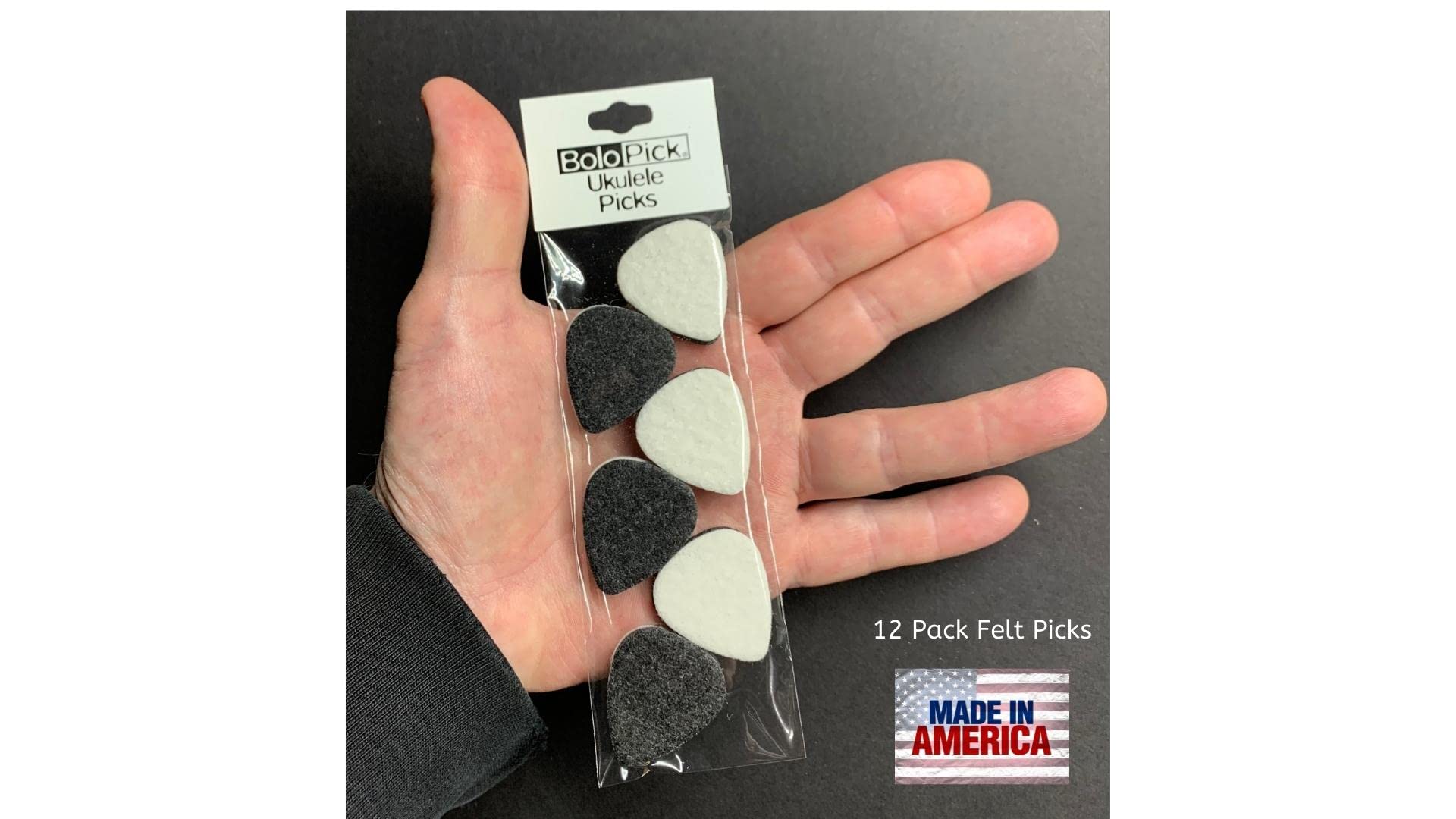 BoloPick Ukulele Picks, 12 Pack Natural and Black Original Recipe Felt Uke Picks for Ukulele, Guitar, Bass, Autoharp, Banjo