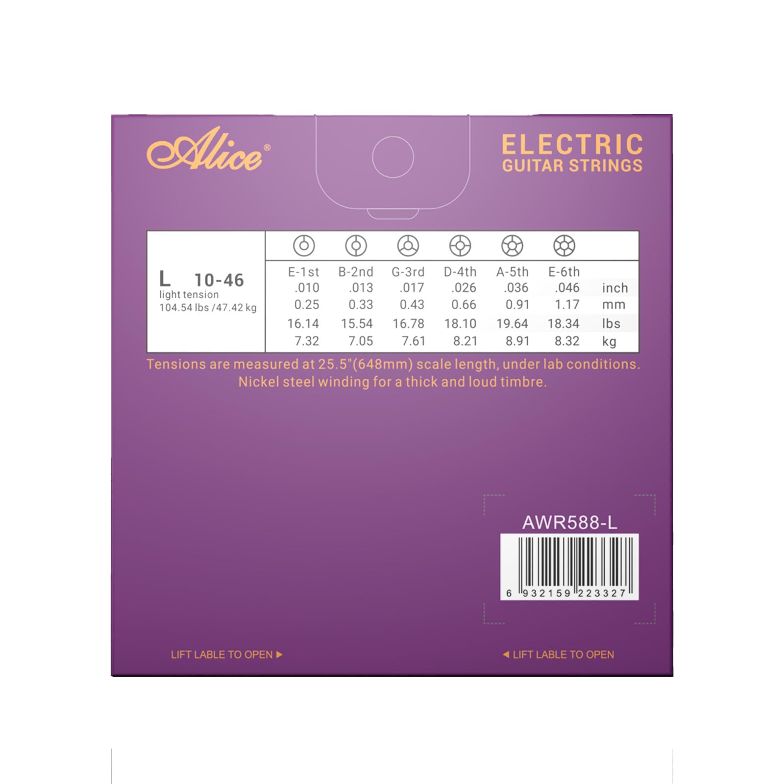 Alice Electric Guitar Strings, Alloy Steel and Nickel Steel Winding Guitar Strings with Ball-End, Comfortable Feel and Bright To